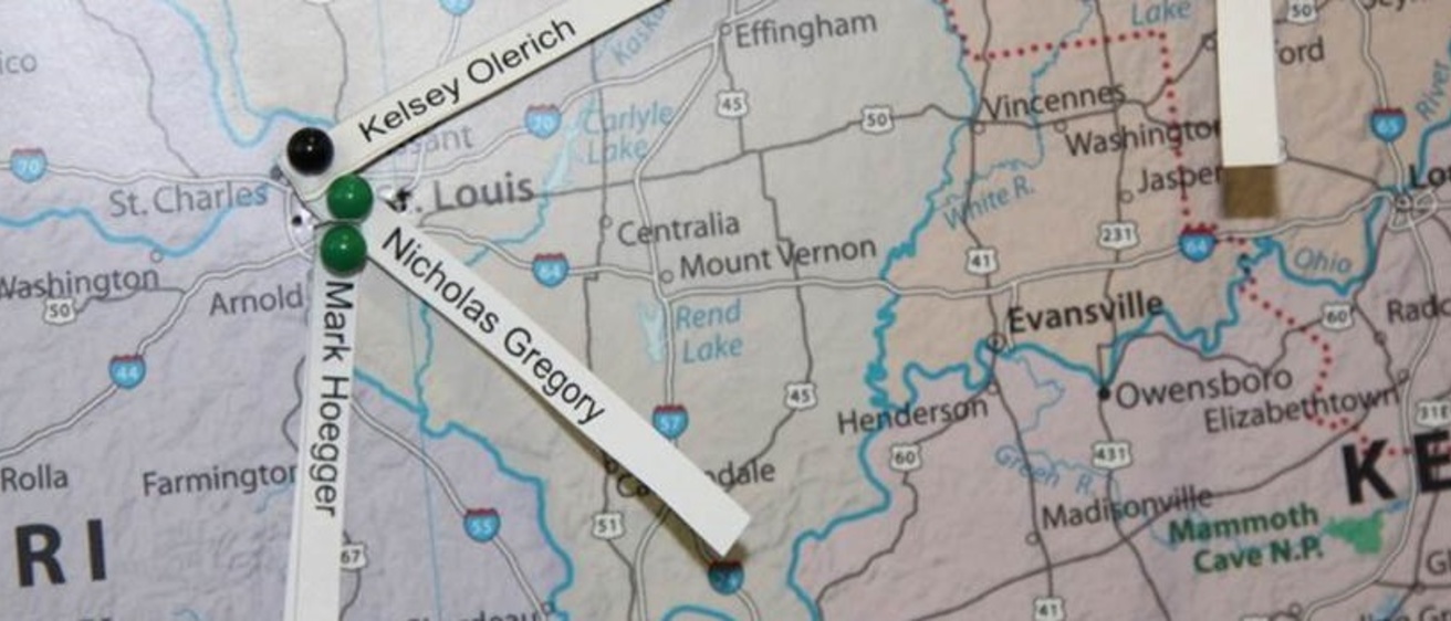 Map with various locations marked down